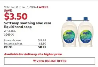 Costco Softsoap soothing aloe vera liquid hand soap offer
