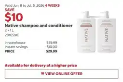 Costco Native shampoo and conditioner offer