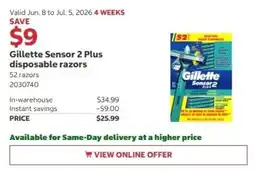 Costco Gillette Sensor 2 Plus disposable razors offer