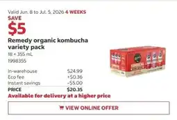 Costco Remedy organic kombucha variety pack offer