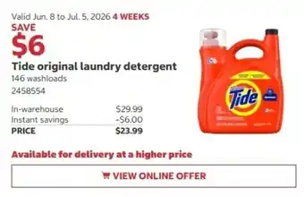 Costco Tide original laundry detergent offer