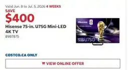 Costco Hisense 75-in. U7SG Mini-LED 4K TV offer