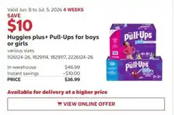 Costco Huggies plus+ Pull-Ups for boys or girls offer