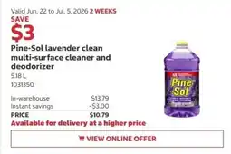 Costco Pine-Sol lavender clean multi-surface cleaner and deodorizer offer