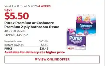 Costco Purex Premium or Cashmere Premium 2-ply bathroom tissue offer