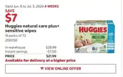 Costco Huggies natural care plus+ sensitive wipes offer
