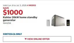 Costco Kohler 26kW home standby generator offer