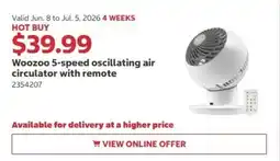Costco Woozoo 5-speed oscillating air circulator with remote offer