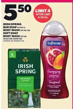 Loblaws IRISH SPRING BAR SOAP, 6X104 G, BODY WASH, 591 ML OR SOFT SOAP BODY WASH, 591 ML offer
