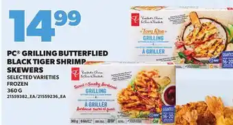 Loblaws PC GRILLING BUTTERFLIED BLACK TIGER SHRIMP SKEWERS offer