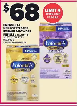 Loblaws ENFAMIL A+ NEUROPRO BABY FORMULA POWDER REFILLS, 9-12 MONTHS 862/890 G offer