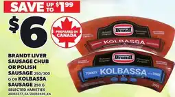 Loblaws BRANDT LIVER SAUSAGE CHUB OR POLISH SAUSAGE 250/300 G OR KOLBASSA SAUSAGE offer