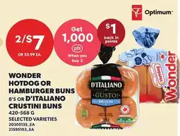 Loblaws WONDER HOTDOG OR HAMBURGER BUNS 8'S OR D'ITALIANO CRUSTINI BUNS offer