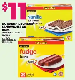Loblaws NO NAME ICE CREAM SANDWICHES OR BARS, 24/30'S offer