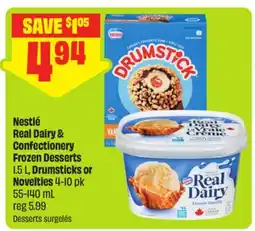 FreshCo Nestlé Real Dairy & Confectionery Frozen Desserts 1.5 L, Drumsticks or Novelties 4-10 pk 55-140 mL offer