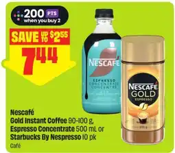 FreshCo Nescafé Gold Instant Coffee 90-100 g, Espresso Concentrate 500 mL or Starbucks By Nespresso 10 pk offer