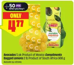 FreshCo Avocados 5 pk Product of Mexico Compliments Bagged Lemons 2 lb Product of South Africa 908 g offer