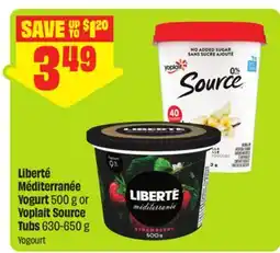 FreshCo Liberté Méditerranée Yogurt 500 g or Yoplait Source Tubs offer