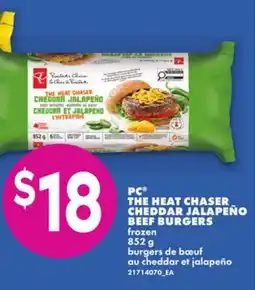 No Frills PC THE HEAT CHASER CHEDDAR JALAPEÑO BEEF BURGERS offer