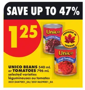 No Frills UNICO BEANS, 540 mL or TOMATOES, 796 mL offer