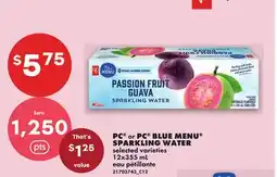 No Frills PC or PC BLUE MENU SPARKLING WATER offer