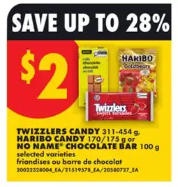 No Frills TWIZZLERS CANDY, 311-454 G, HARIBO CANDY, 170/175 G OR NO NAME CHOCOLATE BAR, 100 G offer