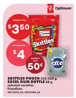 No Frills SKITTLES POUCH, 255-320 g, EXCEL GUM BOTTLE, 88 g offer