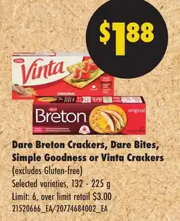 No Frills DARE BRETON CRACKERS, DARE BITES, SIMPLE GOODNESS OR VINTA CRACKERS offer