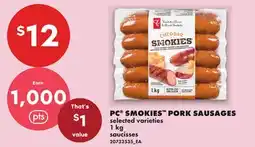 No Frills PC SMOKIES PORK SAUSAGES offer