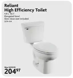 Home Hardware Reliant High Efficiency Toilet offer