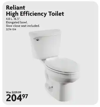 Home Hardware Reliant High Efficiency Toilet offer