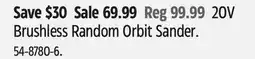 Canadian Tire 20V Brushless Random Orbit Sander offer