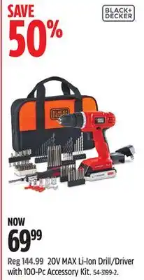 Canadian Tire BLACK+DECKER 20V MAX Li-Ion Drill Driver with 100-Pc Accessory Kit offer