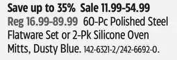 Canadian Tire 60-Pc Polished Steel Flatware Set or 2-Pk Silicone Oven Mitts, Dusty Blue offer