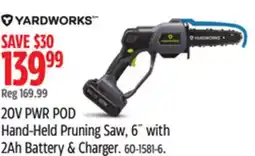Canadian Tire YARDWORKS 20V PWR POD Hand-Held Pruning Saw, 6 with 2Ah Battery & Charger offer