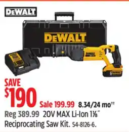 Canadian Tire DEWALT 20V MAX Li-Ion 1½ Reciprocating Saw Kit offer