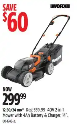 Canadian Tire WORX 2-in-1 Mower with 4Ah Battery & Charger, 14 offer