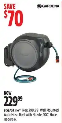 Canadian Tire Gardena Wall Mounted Auto Hose Reel with Nozzle, 100´ Hose offer
