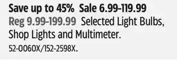 Canadian Tire Mastercraft Selected Light Bulbs, Shop Lights and Multimeter offer