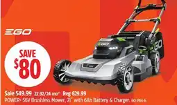 Canadian Tire POWER+ 56V Brushless Mower, 21 with 6Ah Battery & Charger offer