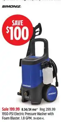 Canadian Tire SIMONIZ 1950-PSI Electric Pressure Washer with Foam Blaster offer
