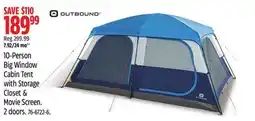 Canadian Tire OUTBOUND 10-Person Big Window Cabin Tent with Storage Closet & Movie Screen offer