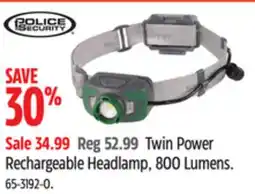Canadian Tire Police Security Twin Power Rechargeable Headlamp, 800 Lumens offer
