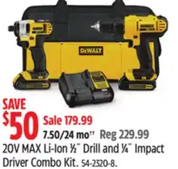 Canadian Tire Dewalt 20V MAX Li-Ion 1β2Λ Drill and 1β4Λ Impact Driver Combo Kit offer