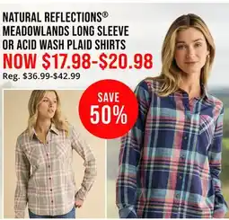 Cabela's NATURAL REFLECTIONS MEADOWLANDS LONG SLEEVE OR ACID WASH PLAID SHIRTS offer