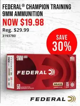 Cabela's FEDERAL CHAMPION TRAINING 9MM AMMUNITION offer