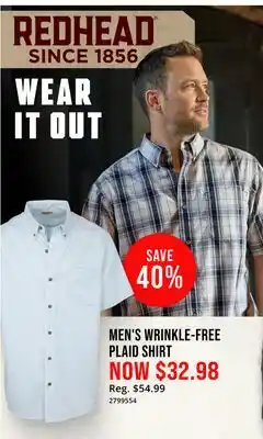 Cabela's RedHead Men's Wrinkle-Free Plaid Shirt offer