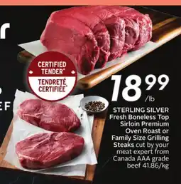 Sobeys Fresh Boneless Top Sirloin Premium Oven Roast or Family Size Grilling Steaks offer