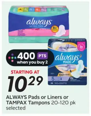 Sobeys Pads or Liners or Tampons offer