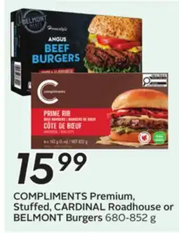 Sobeys COMPLIMENTS Premium, Stuffed, CARDINAL Roadhouse or BELMONT Burgers offer
